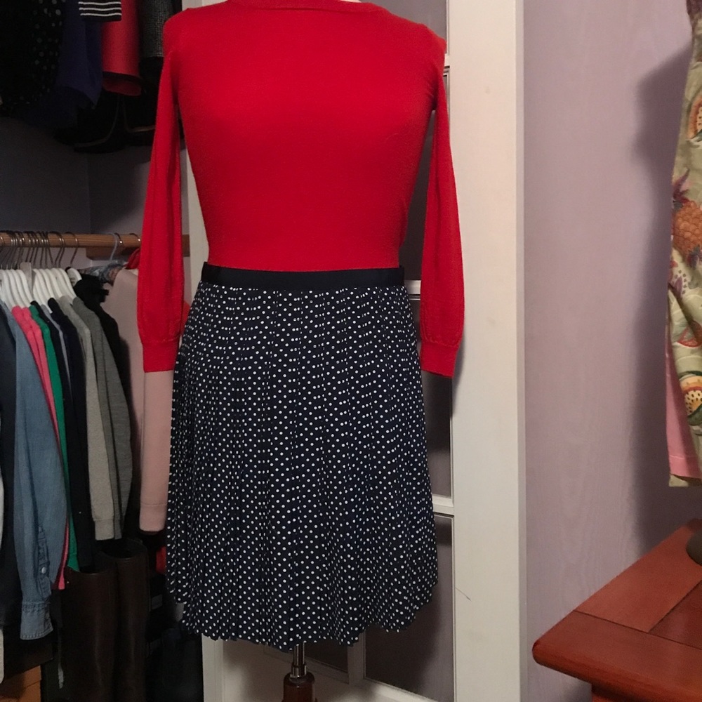 J. Crew Navy White mini polka dot pleated skirt